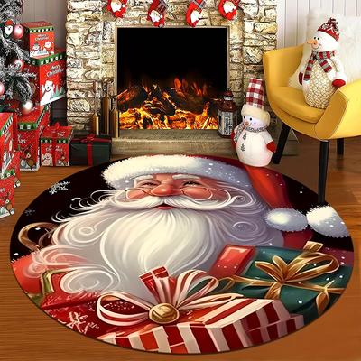 1ks Santa a dárky Vánoční potisk Kulatý koberec do interiéru Protiskluzový Pratelný Vláknový koberec Měkká Pohodlná Podložka Do Ložnice Obývacího Pokoje