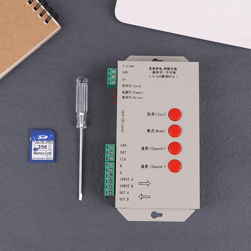 Gleichstrom 5V~24V T1000S SD-Karte RGB LED Max. 2048 Pixel Programm-Controller Ws2812B Ws2811 Ws2815 Lpd6803 Sk6812Ic LED-Streifenmodul