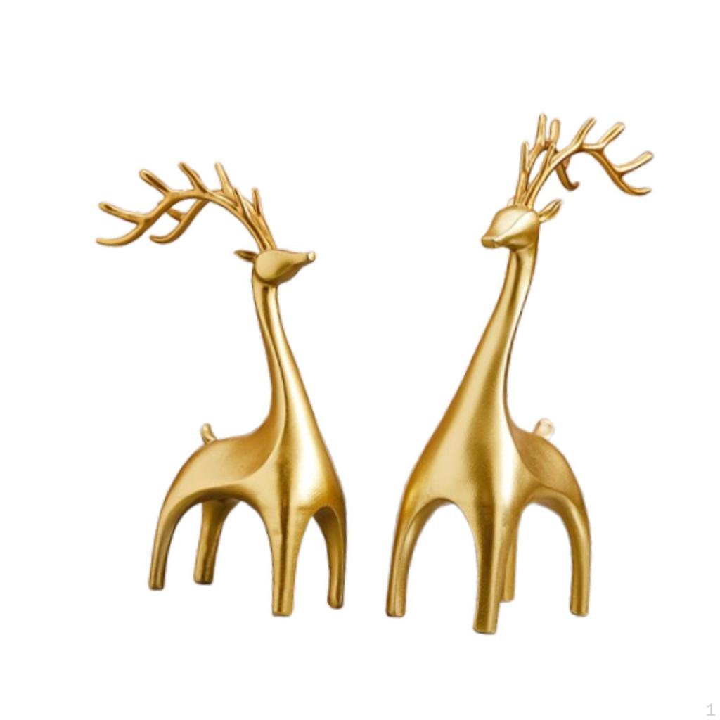 1 Pair Elk Deer Statues Figurines Desktop Ornament for Bookshelf Cabinets Versatile Resin Sculpture