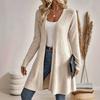 Cardigan lung din tricot cu nervuri pentru femei Îmbrăcăminte exterioară Toamnă Iarnă Culoare solidă Casual Elegant Decolteu în V Palton