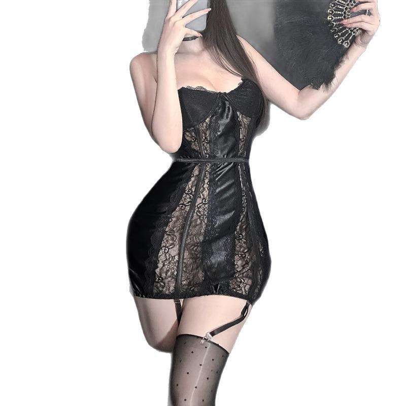 Runaway Lace Splicing Sexy Onesie Gathering Chest Wrapping Perspective Pure Desire Nightdress Sexy Underwear Hot Woman