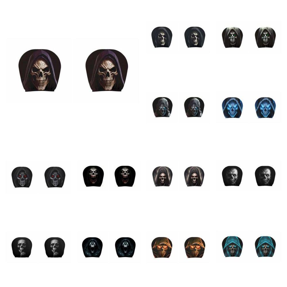 1pair Universal Fit Skull Headrest Cover Vivid Flat Print Gothic Seat Protector Daily Commute
