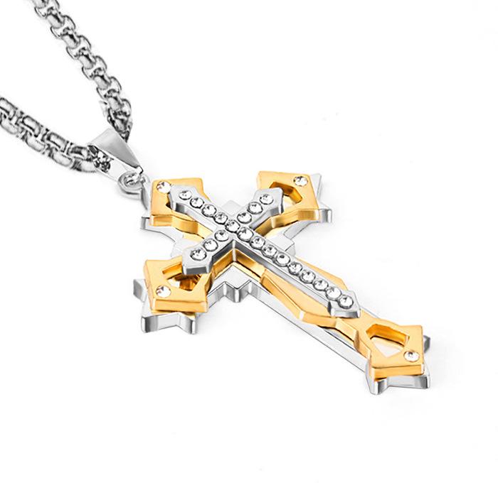 Fashion Hip Hop Multi-Diamond Necklace Pendant Men'S Titanium Steel Long Sweater Chain