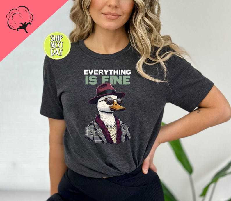 

Everything Is Fine Duck with Vintage Tshirt Funny Gift Duck Lover Fun Saying Introvert Cute Unisextal Tee Im Fine Tee Cotton Tops S