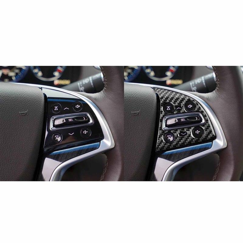 For Cadillac XTS 2013- Carbon Fiber Steering Wheel Button Control Panel Decorative Cover Car Accessories Interior Sticker
