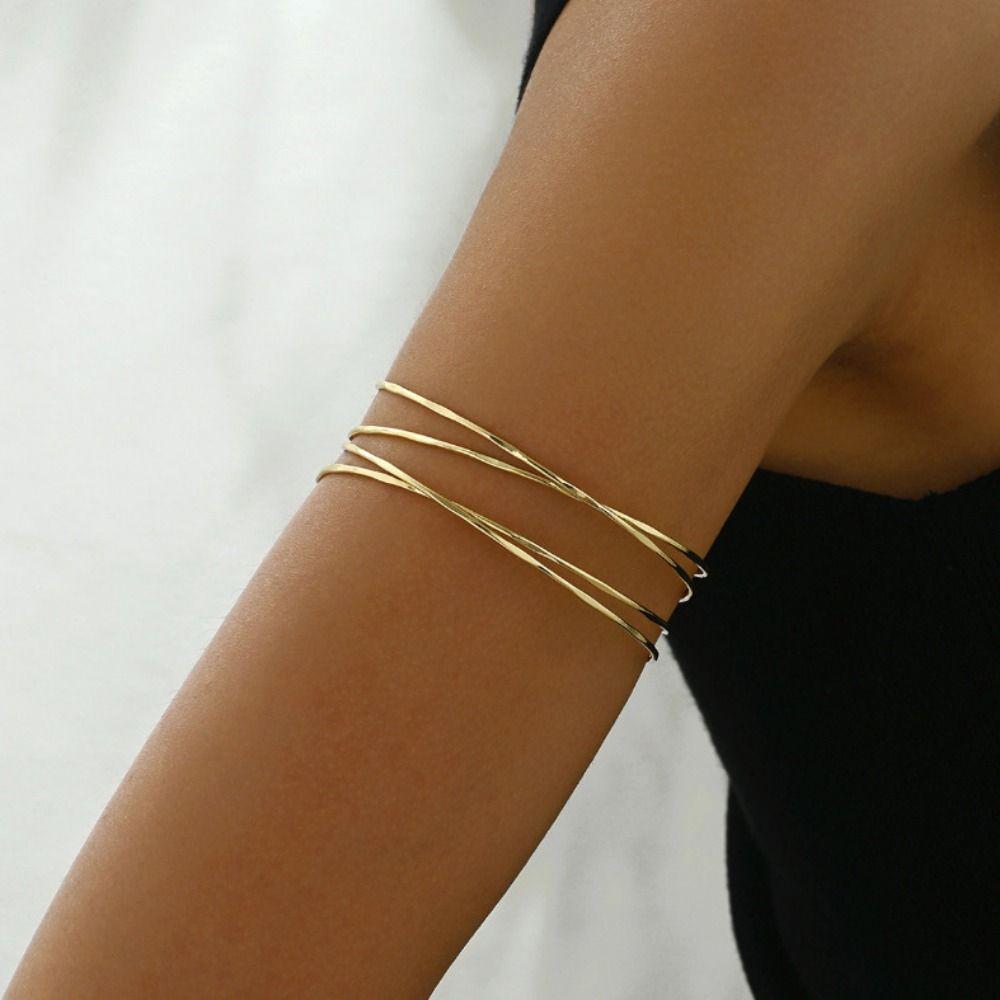 Geometric Pattern Cross Bracelet Women Fashion Upper Cuff Bracelet Open Arm Bangles Party Wear