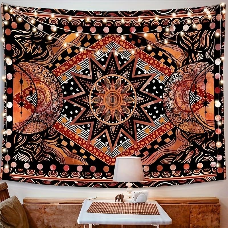 

VIKAMA Intricate Geometric Sun Tapestry Bohemian Ethnic Wall Decor Washable Polyester Tapestry for Yoga Meditation Space 74x94cm(29x37in)