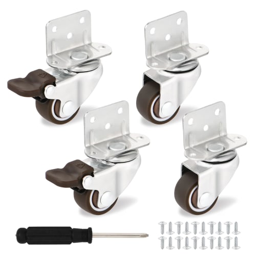 Kissho House Caster Wheels, Retrofit Casters, L-Shaped, Set of 4, 1.25 Inch, Mini Casters, Refrigerator Casters, Small Casters, DIY Casters, 360-Degre
