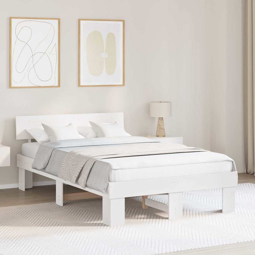 Bed Frame with Headboard White 120 x 200 cm Solid Pine Wood