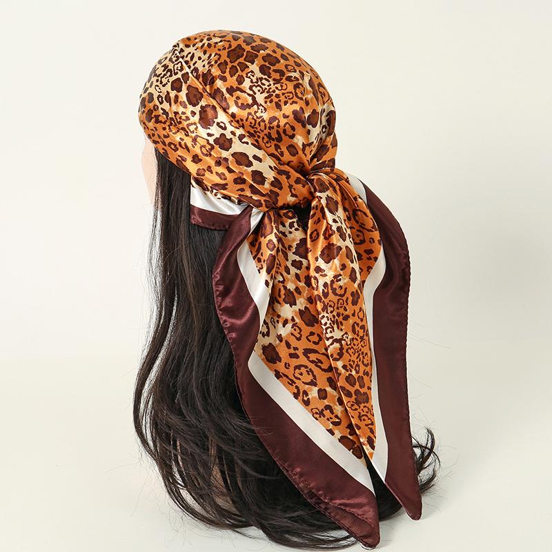 New 90*90cm Leopard Print Luxury Brand Square Silk for Women Foulard Satin Bandana Summer Soft Neckerchief Beach Hair Scarves