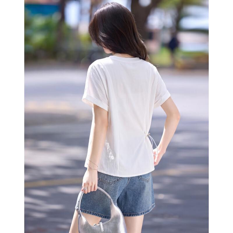Cloud Cotton Spliced Drawstring Short Sleeve T-Shirt