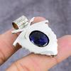Natural Blue Jade, Blue Topaz Gemstone 925 Sterling Silver Pendant 2.22" ET-1459