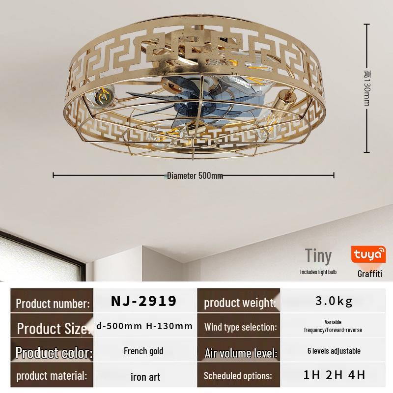 Retro Industrial Style Remote Control Ceiling Fan with Invisible Light and Wrought Iron Finish