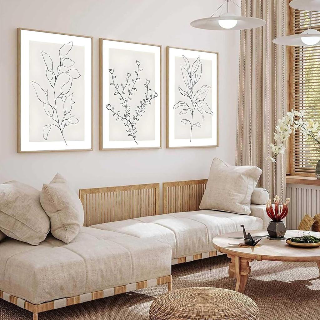 3Pcs Neutral Botanical Wall Art Minimalist Abstract Botanical Line Canvas Posters Prints Modern Beige Boho Plant Paintings Wall Decor Pictures for