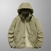 Men's Thin Plus Fleece Jacket, Waterproof Windproof Mountain-Style Outerwear with Detachable Hood for Spring & Autumn