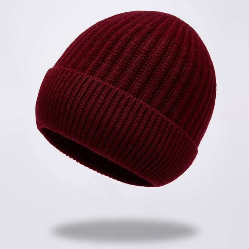 Autumn and winter new pure wool knitted hat warm hat men's fleece thickened adult hat men's cold hat