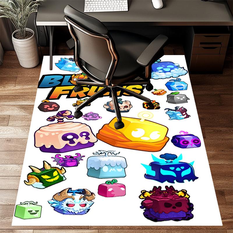 Tapis en Polyester Blox Fruit, Tapis d'Intérieur Doux pour Chaise de Bureau, Salon, Bureau d'Ordinateur - Design de Tapis Décoratif pour Bureau à Domicile