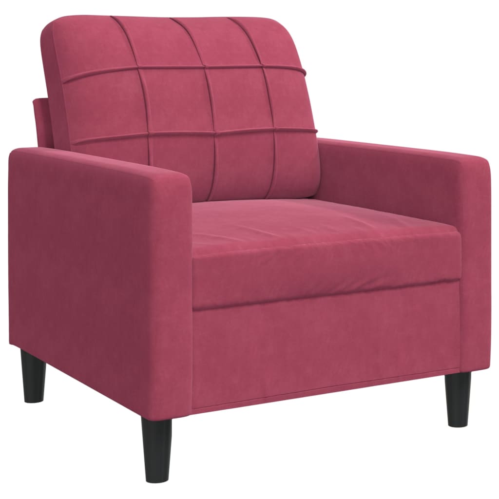 3 Piece Sofa Set with Cushions and Neck Rolls Burgundy Velvet