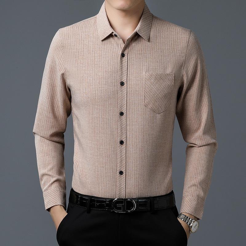 New Polo Collar Pocket Casual Dad Clothes Long-Sleeved Shirt High-End Men's Middle-Aged Shirt