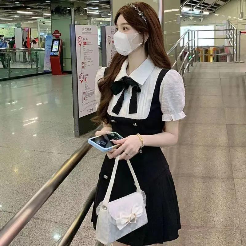 Rich daughter fake two-piece dress women's summer new college style princess dress waist sweet skirt
