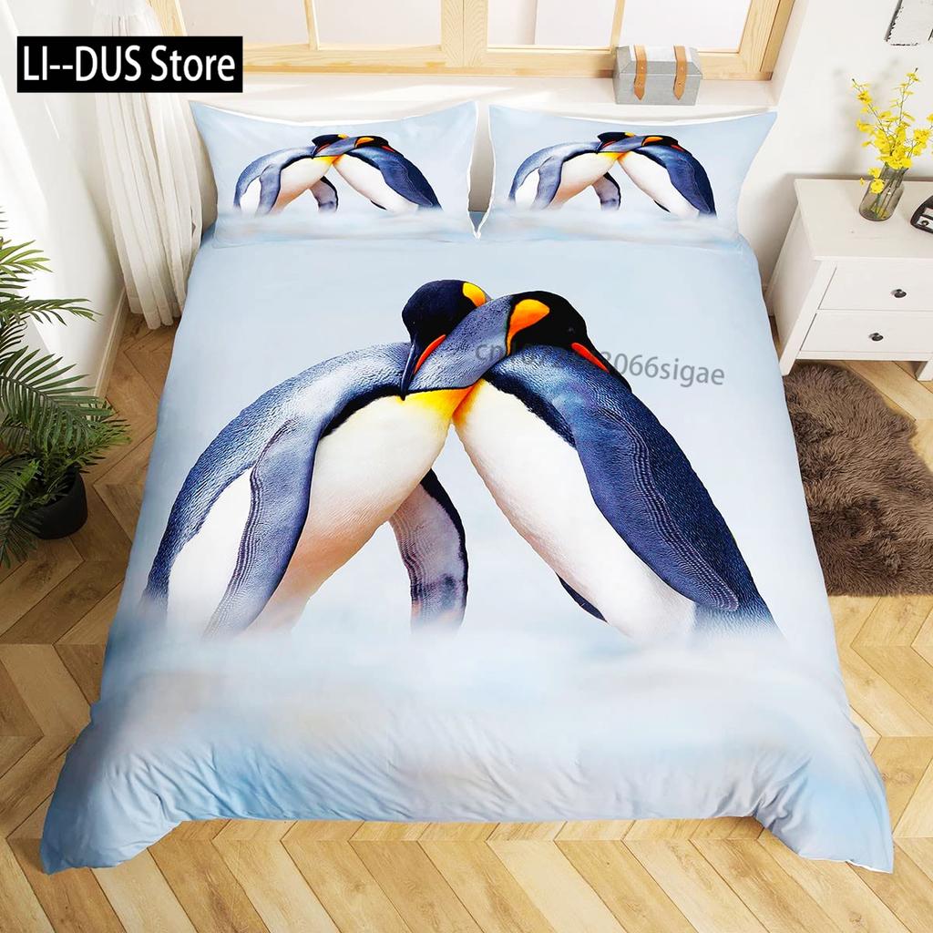 Watercolor Penguin Pattern Print Duvet Cover Set Bedding Set 3pcs for Kids Comforter Cover Soft Quilt Cover with 2 Pillow Case