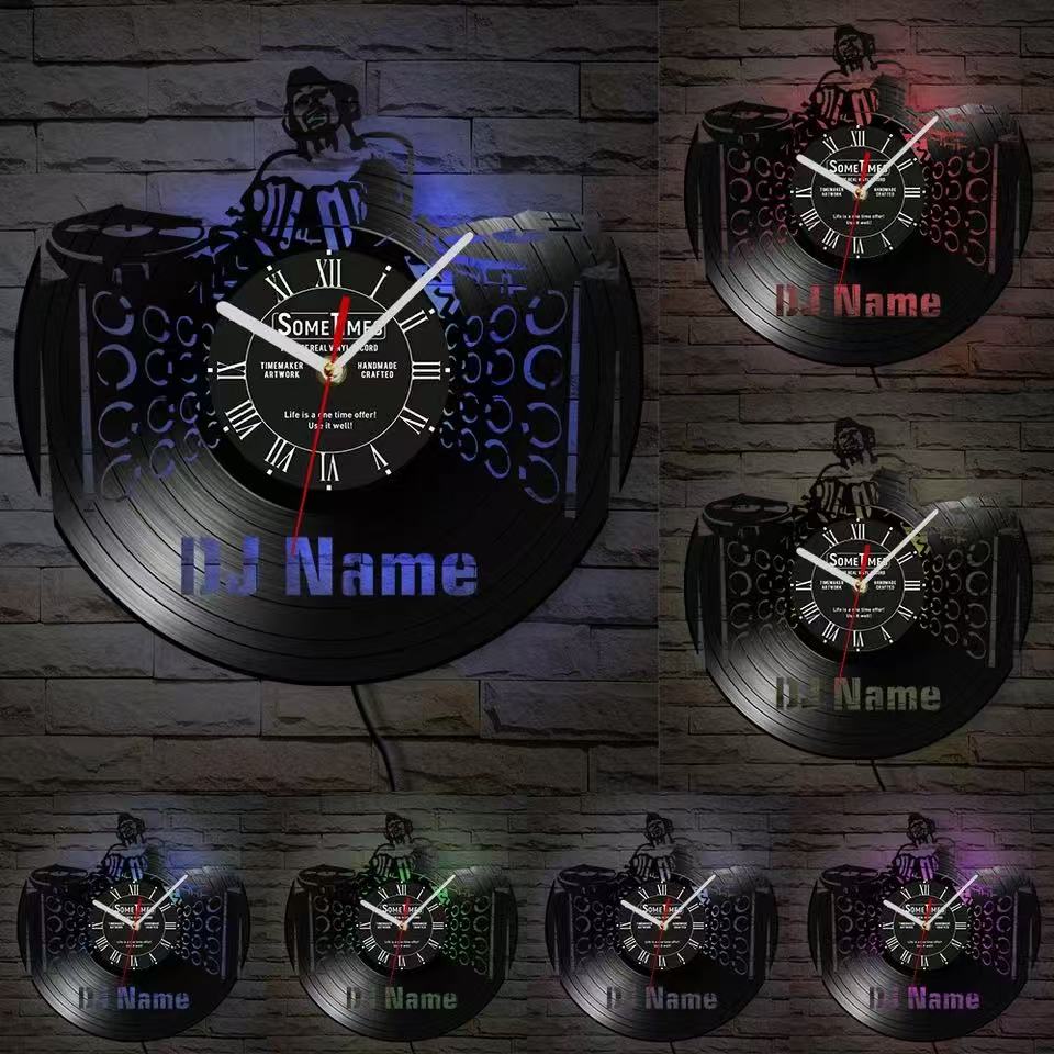 Personalized DJ Name Art Vinyl Record Wall Clock Home Music Club Decoration Wall Watch Custom DJ Name Gift Wall Clock