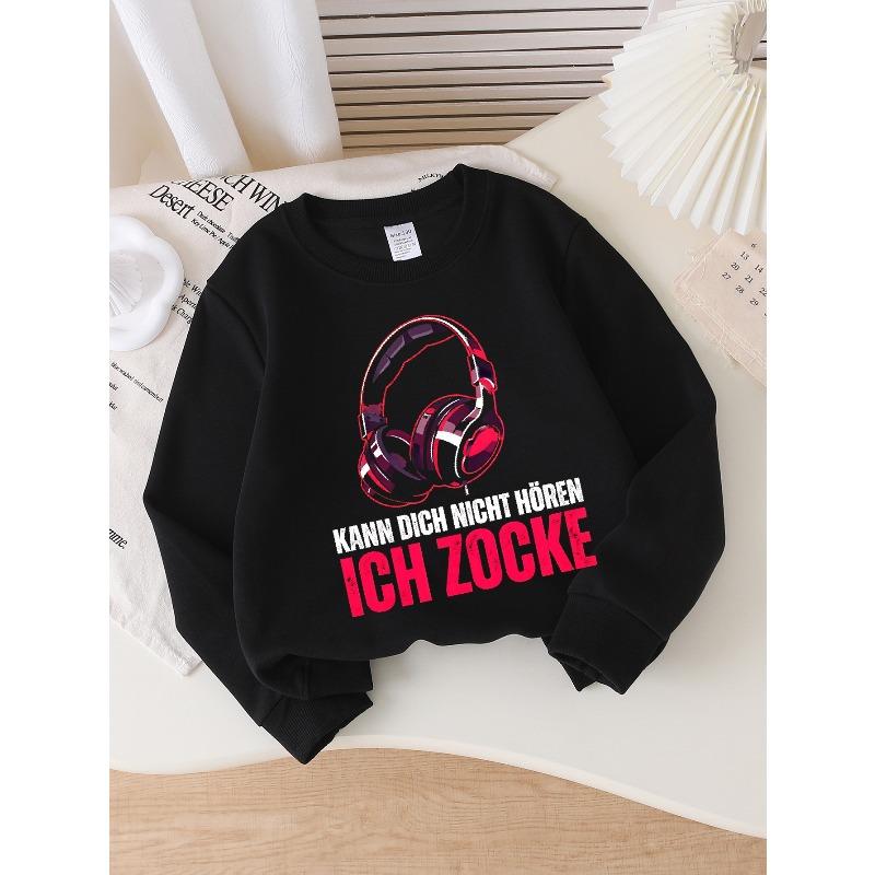 Girls Crew Neck SweatshirtGaming Headphones Graphic Tee Design, Soft Cozy Pullover, Warm Casual Outfit for Autumn & Winter