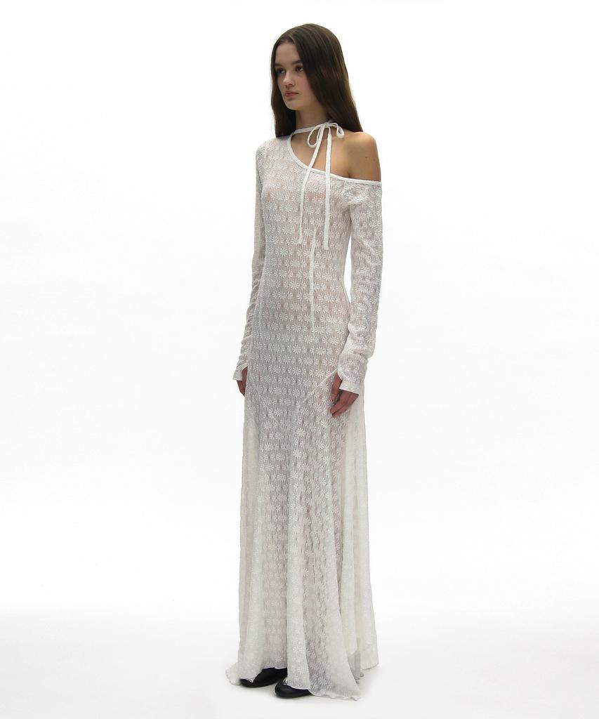 Partimento Woman Sheer Lace Tie-Neck Maxi Dress_White