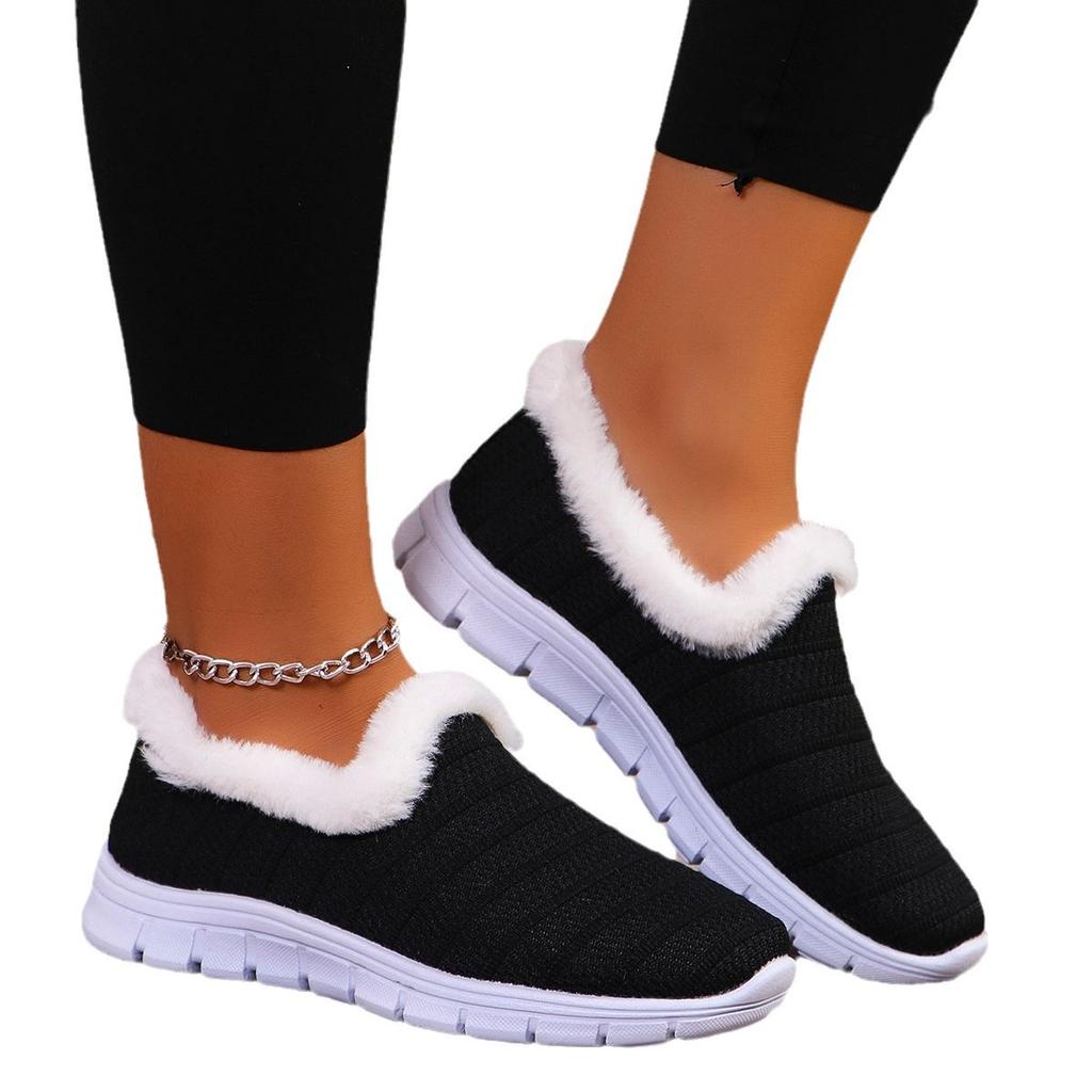 European and American large-size velvet warm cotton shoes, winter new flat-bottomed round-head cotton shoes