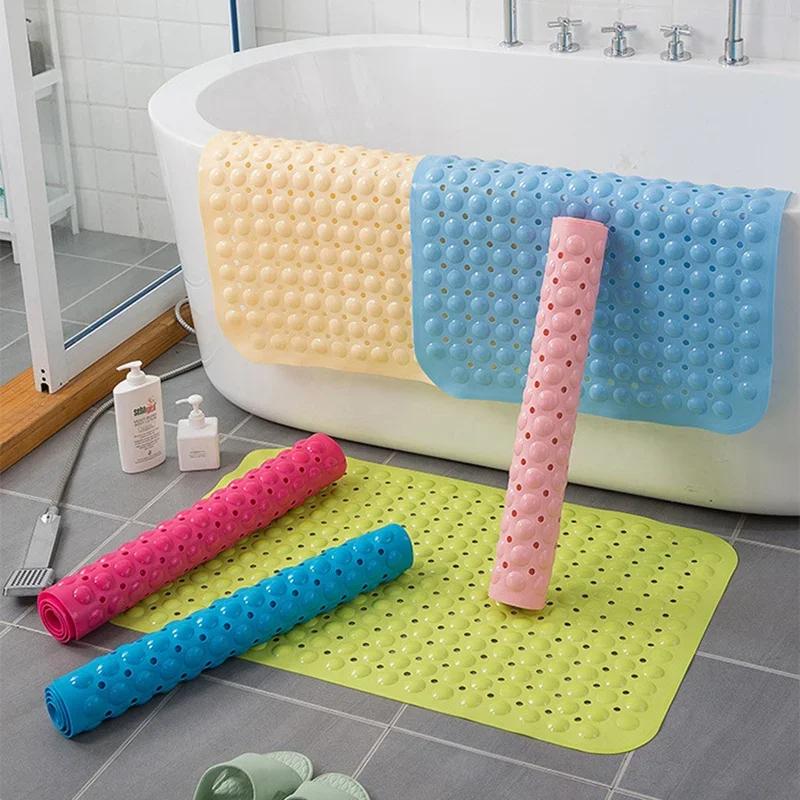 Extra Long Anti Slip Bath Tub Mat Bathroom Shower Mat Transparent Antibacterial Machine Washable for Bathroom Kid Toddler Senior