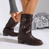 Fashion Block Heel Platform Belt Buckle Mid-leg Boots for Women's Autumn and Winter New Pointed Toe Versatile