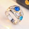 Exquisite Inlaid White Blue CZ Women's Ring Trendy Two Color Geometry Daily Wear Party Jewelry Anniversary Gift