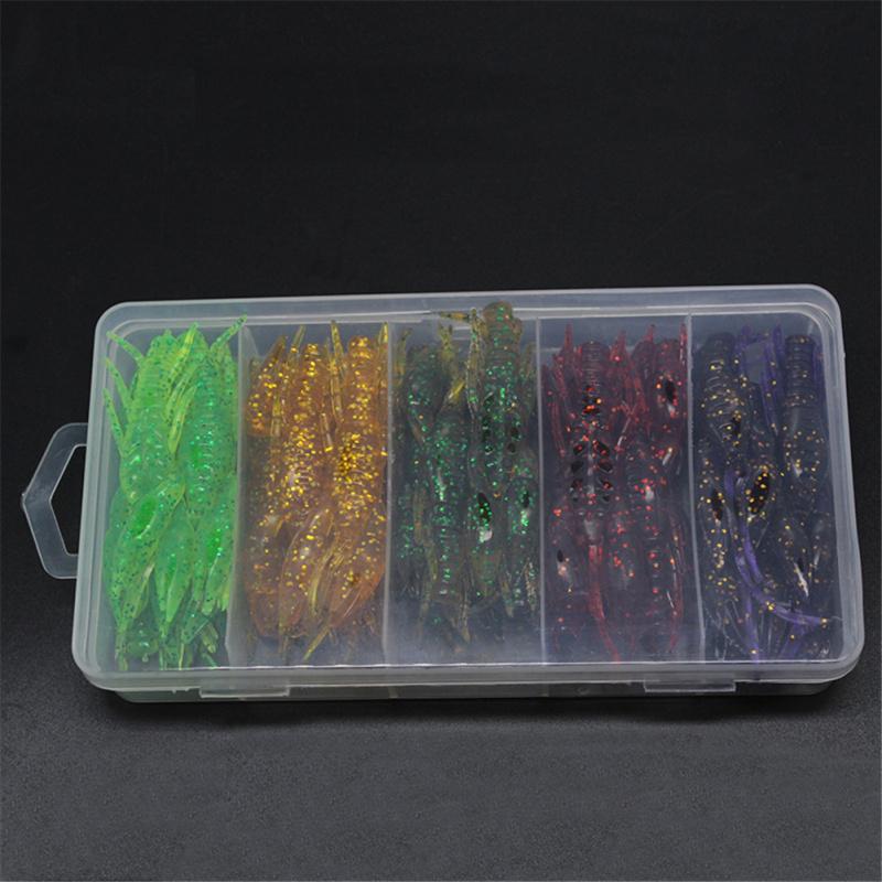 30pcs/set Worm and Shrimp Set Soft Bait 7.5cm 5.5g with Salt Silicon Artificial Bait Scent