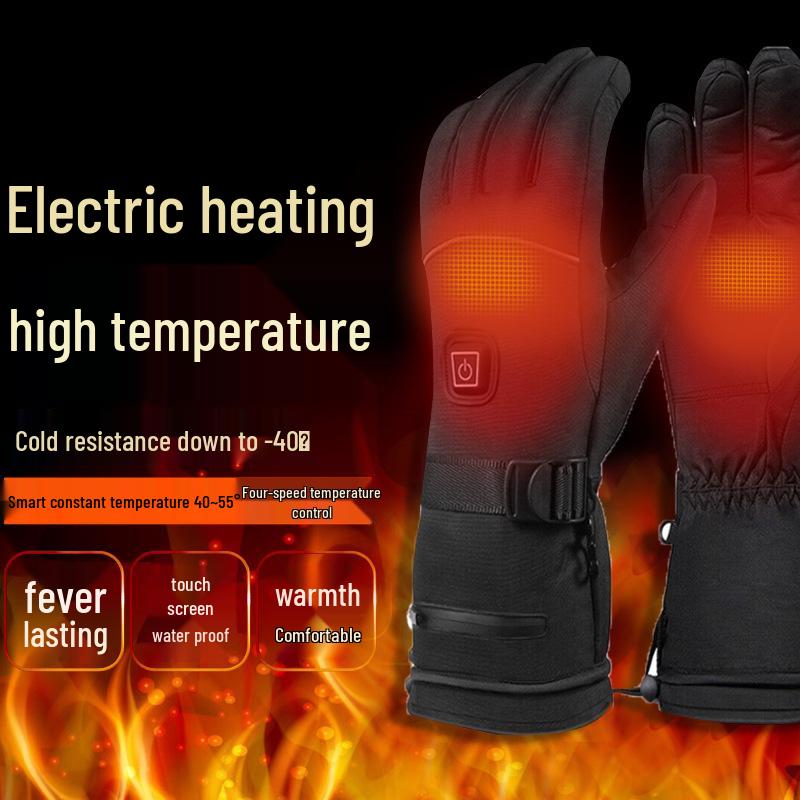 Electric Heated Winter Ski Gloves: Outdoor Thick, Warm, Rechargeable Heating for Cycling