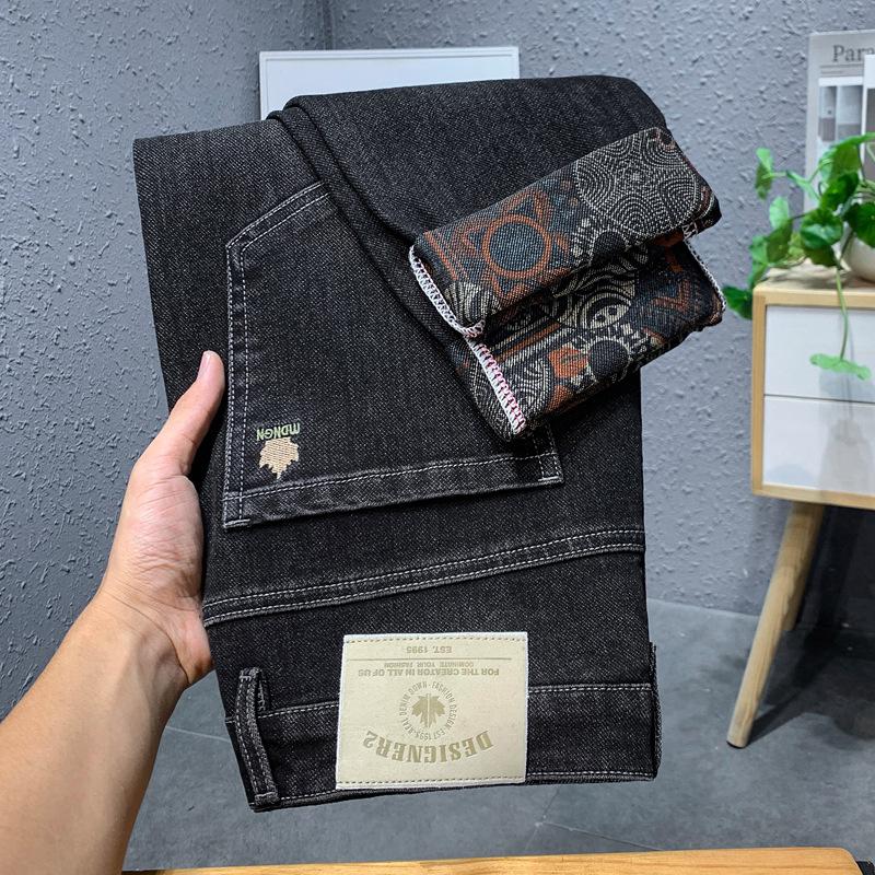 Men'S Jeans Autumn And Winter New Trend Retro Men'S Pants Elastic Straight Leg Pants With Added Fleece And Increased Casual Size