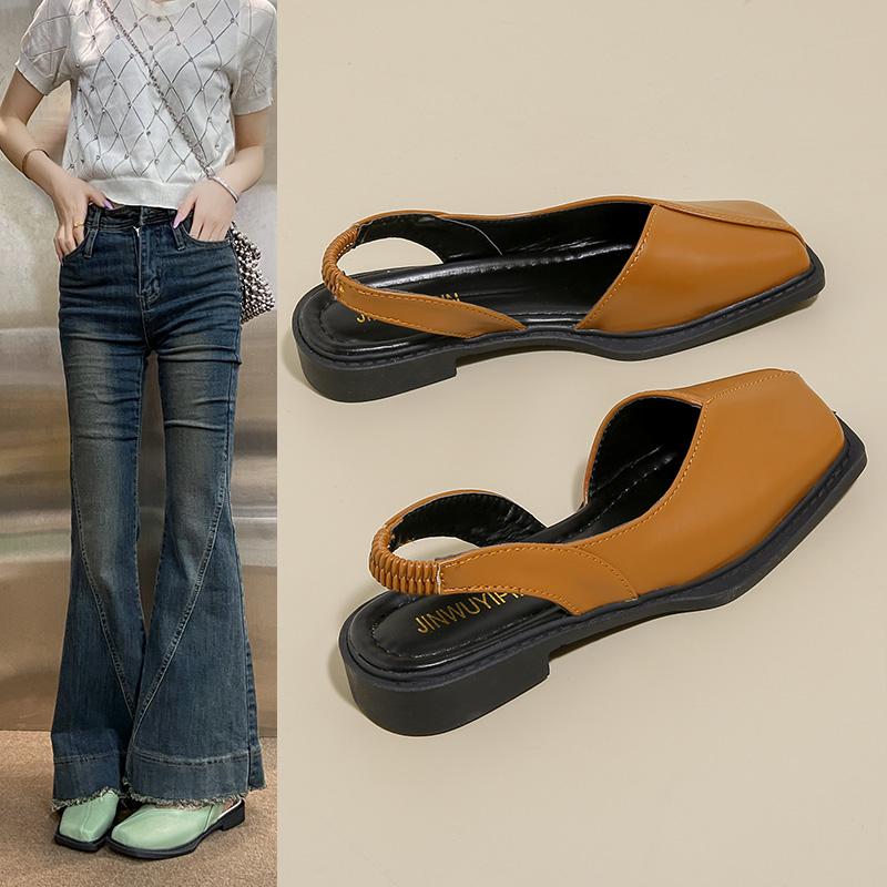 Fashion At The Banquet, I Got Married To A Square-toed Single-shoe Woman with A Back Strap and Fashionable High-heeled Leather Shoes