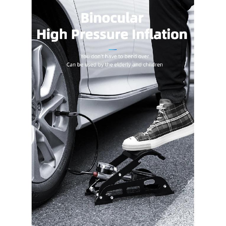 ROCKBROS High Pressure Foot Pump with Pressure Gauge Car Air Pump UK/AV/FV Universal Bicycle Motorcycle Folded Inflatable Pump