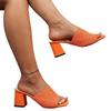 Flying Woven High-heeled Slippers Women's Summer New Large-size Square-headed Thick-heeled Lazy Open-toed Cool Slippers