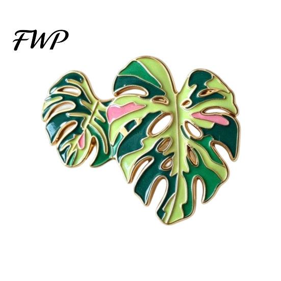 Burr-free Enamel Pin Alloy Brooch, Leaf Design Lapel Pin, Plant Lover Badge with Smooth Lines Decorative Bright Color, Fresh Style Brooch for C