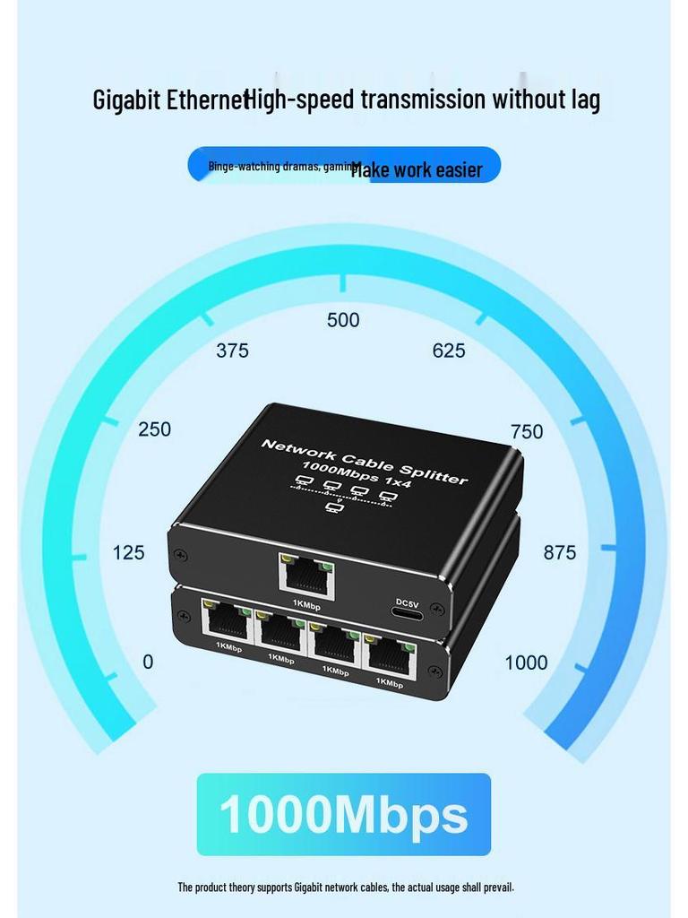 RJ45 Gigabit Network Splitter: 1-to-2/4-Port Network Cable Sharing Switch