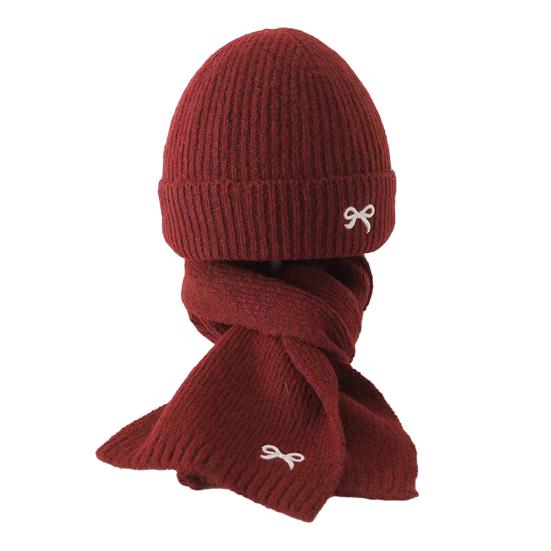 2Pcs/Set Children Hat Scarf Set Bow Knitted Hood Windproof Neck Scarf Set Thickened Soft Warm Cozy Autumn Winter Wear
