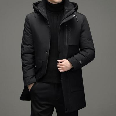 Men's Autumn and Winter Plus Size Long Down Jacket Top Outdoor Warm Windproof Jacket Hooded Business Jacket