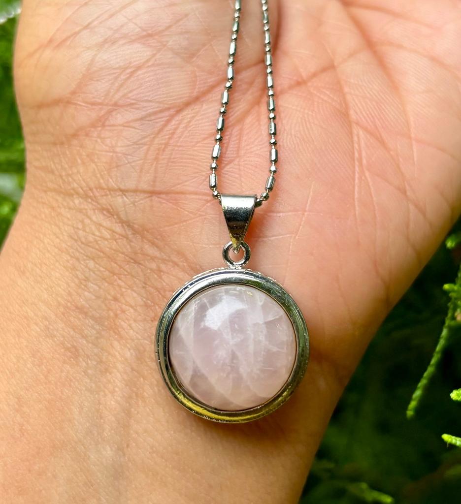 White Gold Filled Light Pink Rose Quartz Fashion Pendant, Locket, Natural Gemstone, with FREE ASSORTED CHAIN #5