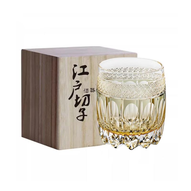 

Hand Cut Warrior Armor Amber Edo Kiriko Crystal Wine Cup Luxury Goods Whiskey Brandy Glass Artwork Liquor Snifter Water Beer Mug 350ml