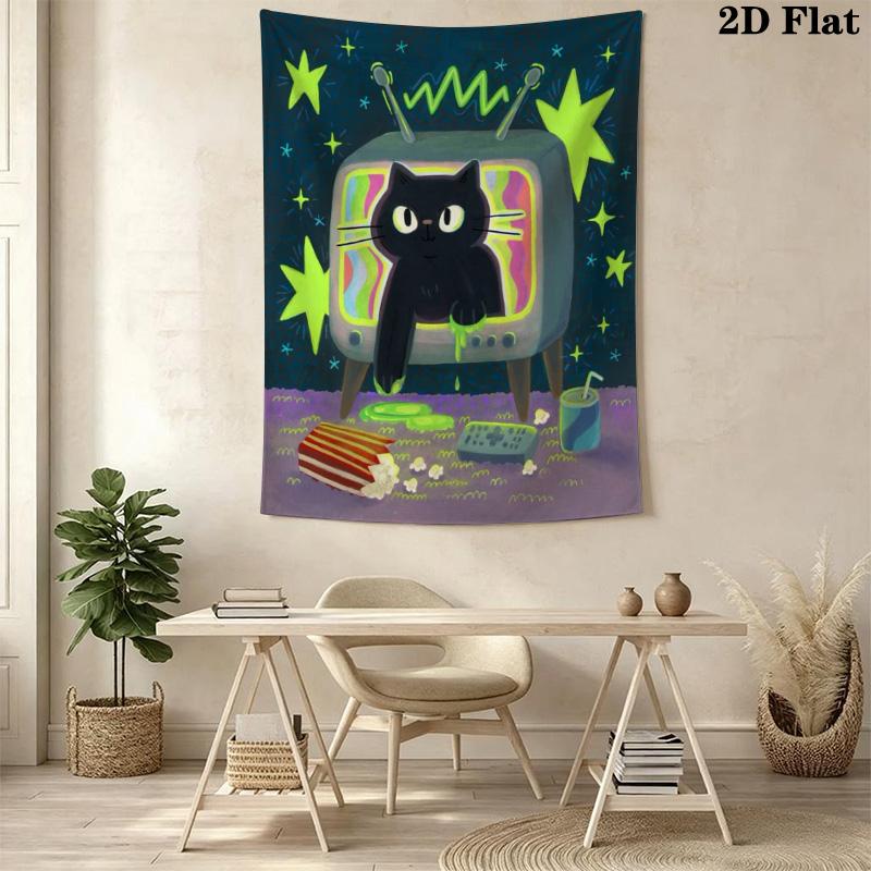 Little Black Cat Pattern Home Decor Tapestry, Wall Hanging, Decorative RV Wall Cloth.MGT0918359