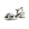 Fashion Women's new summer crystal bow leather cowhide breathable open toe loose grip princess style square toe sandals