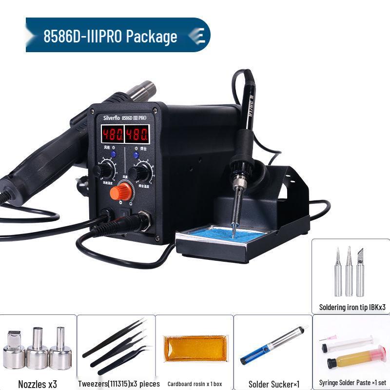 8586D High-Power 2-in-1 Desoldering Station: Constant Temperature Hot Air & Soldering Iron for Mobile Phone & Computer Chip Repair.