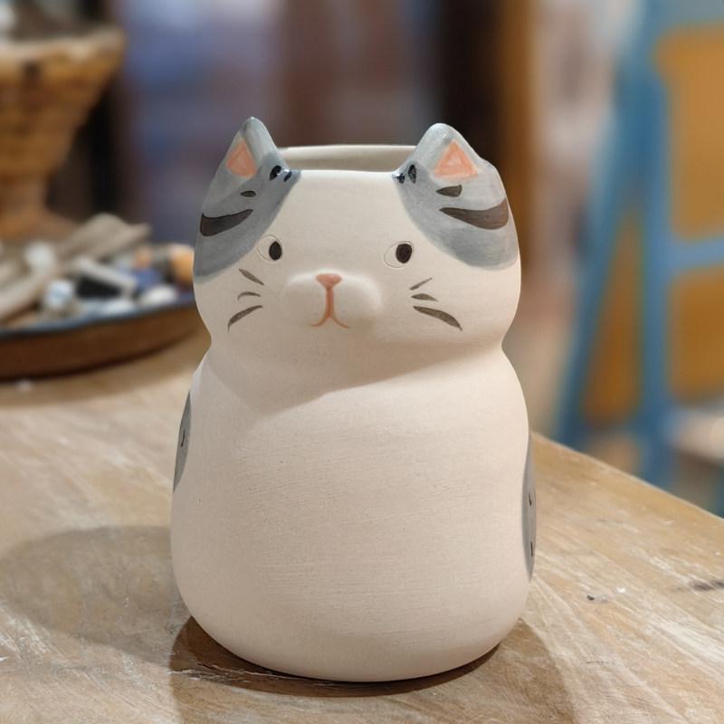 

home decor Cute Ceramic Cat Flower Vase Ceramic Handicraft Ornaments Animal Sculpture Cartoon Cat Flower Arrangement Vases