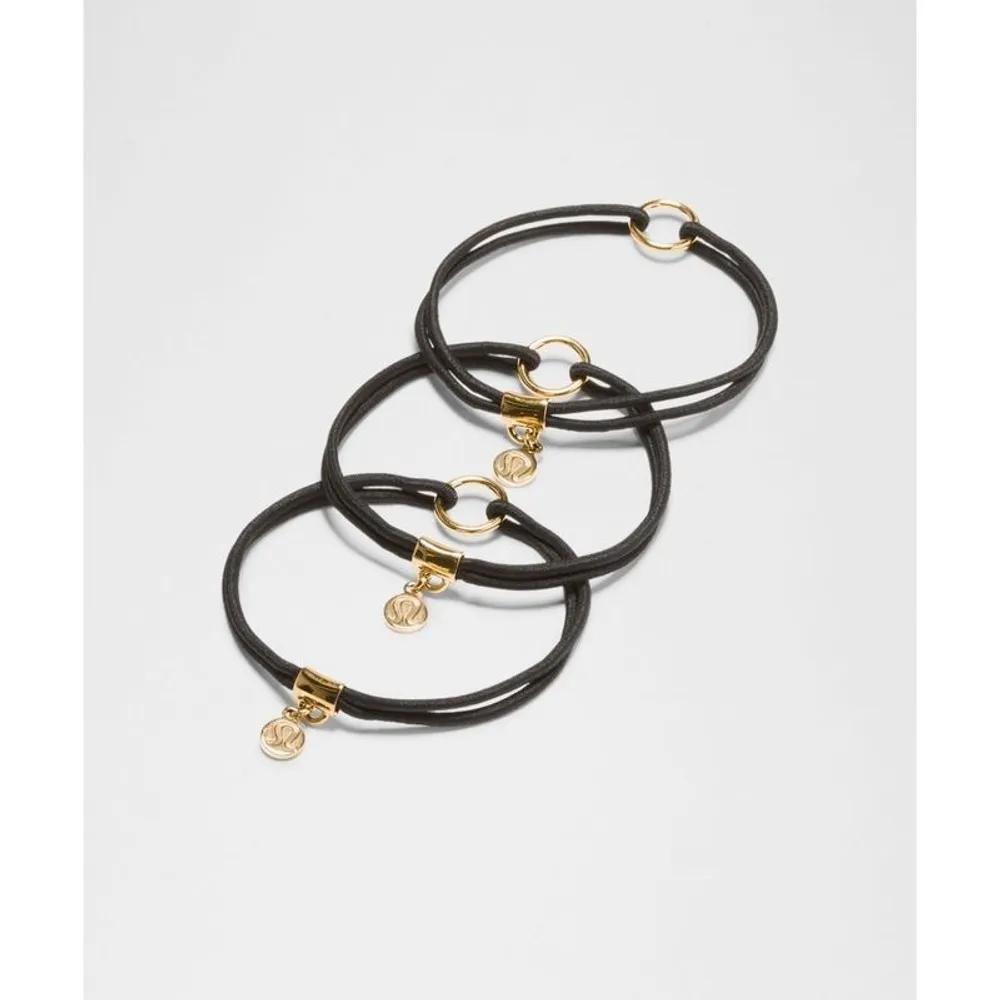 Lululemon Logo Charm Hair Tie * 3 Pack BLK GOLD KPZ392