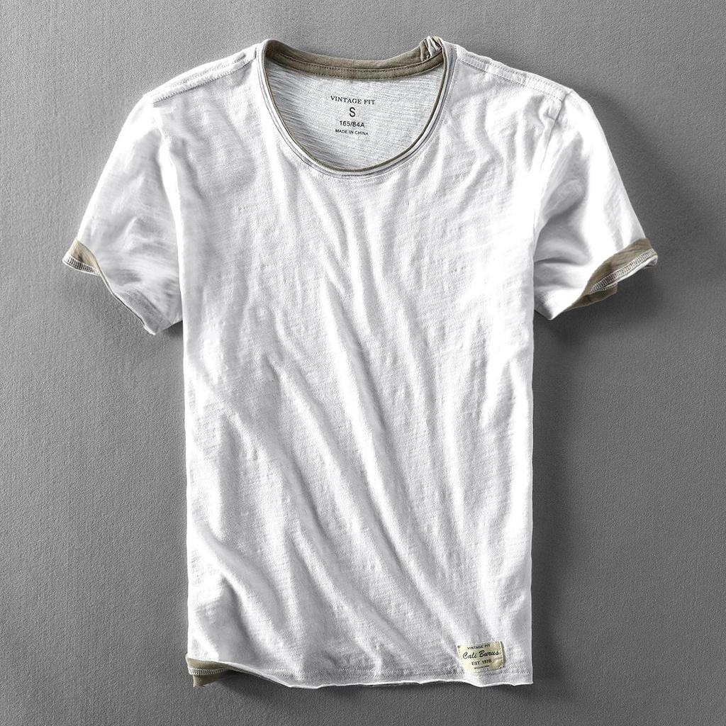 Men's Summer Casual Lightweight Washed Distressed Short-Sleeve T-Shirt Youth Crew Neck Pullover Base Layer